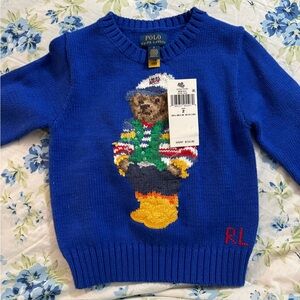 BRAND NEW CLASSIC Ralph Lauren Blue Knit Accessory with Bear Design